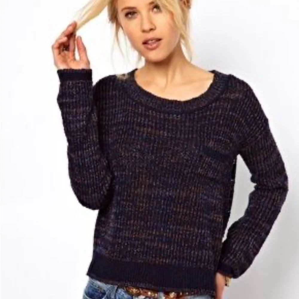 Free People Navy Marled Scoop Neck Sweater